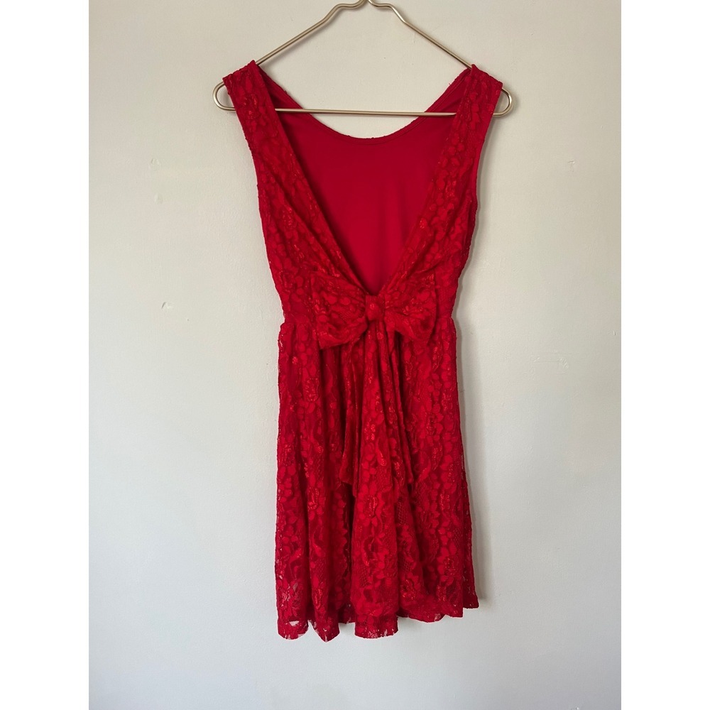 Wet Seal Red Floral Lace Bow Back Dress Sleeveless Fit Flare Mini XS